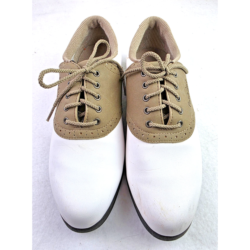 Foot Joy Green Joys Golf Lace Up Shoes White w/ Tan Oxford Saddle 48802 Sz 7.5 M